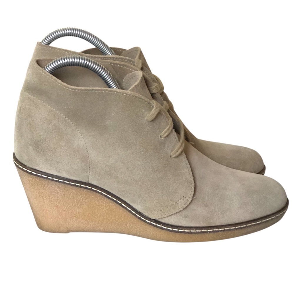 J Crew Wedge Ankle Boots Made In Italy Soft Tan Suede Booties Lace Up Size 9 - Picture 4 of 13